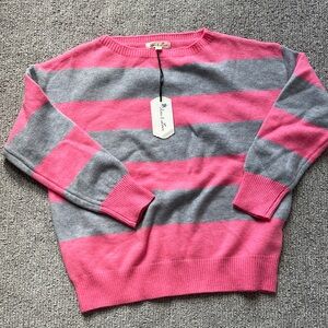 Vine & Love Pink and Gray Striped Sweater